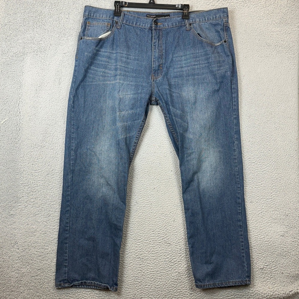 Vintage Rocawear Jeans Mens 48X32 Classic Fit Blue Embroidered Straight Denim